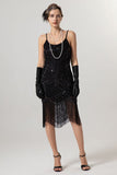 Preto Golden Sheath Sequin 1920s Flapper Vestido com Tassles