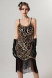 Preto Golden Sheath Sequin 1920s Flapper Vestido com Tassles