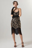 Preto Golden Sheath Sequin 1920s Flapper Vestido com Tassles
