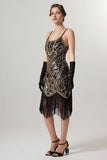 Preto Golden Sheath Sequin 1920s Flapper Vestido com Tassles