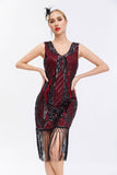 Sparkly Preto Dourado V Pescoço Bainha Gatsby 1920s Vestido com Tassles
