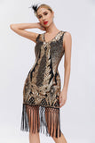 Sparkly Preto Dourado V Pescoço Bainha Gatsby 1920s Vestido com Tassles