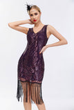 Sparkly Preto Dourado V Pescoço Bainha Gatsby 1920s Vestido com Tassles
