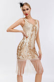 Sparkly Preto Dourado V Pescoço Bainha Gatsby 1920s Vestido com Tassles