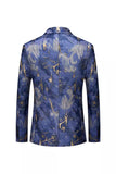 Azul Impresso Um Botão Notched Lapela Fit Blazer Masculino