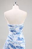 Vestido De Baile Longo Sereia Sem Alças Branco Azul Flores Chiffon