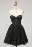 Preto Uma Linha Querida Appliqued Sheer Corset Short Homecoming Dress