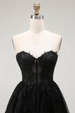 Preto Uma Linha Querida Appliqued Sheer Corset Short Homecoming Dress