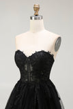 Preto Uma Linha Querida Appliqued Sheer Corset Short Homecoming Dress