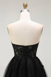 Preto Uma Linha Querida Appliqued Sheer Corset Short Homecoming Dress
