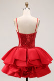 Sparkly Red A-Line Tiered babado Homecoming Dress
