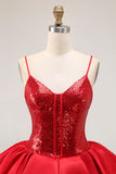 Sparkly Red A-Line Tiered babado Homecoming Dress