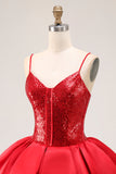 Sparkly Red A-Line Tiered babado Homecoming Dress