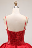 Sparkly Red A-Line Tiered babado Homecoming Dress