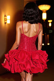 Sparkly Red A-Line Tiered babado Homecoming Dress