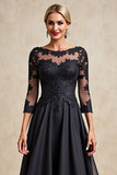 Preto Pescoço de Barco Linha-A Chiffon Longos Vestido Mae Noiva