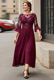 Cabernet Apliques Linha-A Longos Vestido Mae Noiva com Renda