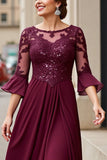 Cabernet Apliques Linha-A Longos Vestido Mae Noiva com Renda