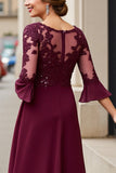 Cabernet Apliques Linha-A Longos Vestido Mae Noiva com Renda