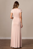 Bainha Cetim Ruched Longos Vestido Mae Noiva com Fenda