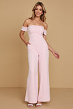 Fora do ombro Rosa Chiffon Macacões Para Madrinhas
