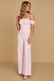 Fora do ombro Rosa Chiffon Macacões Para Madrinhas