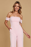 Fora do ombro Rosa Chiffon Macacões Para Madrinhas