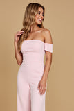 Fora do ombro Rosa Chiffon Macacões Para Madrinhas