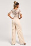 Damasco Decote em V Chiffon Lace Macacão Madrinha