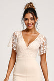 Damasco Decote em V Chiffon Lace Macacão Madrinha