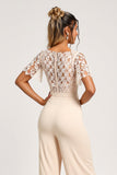 Damasco Decote em V Chiffon Lace Macacão Madrinha