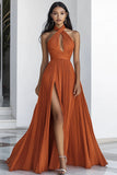 Laranja De Baile/Princesa Plissado Longos Vestido Cerimónia