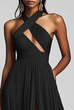 Preto De Baile/Princesa Plissado Longos Vestido Cerimónia com Fenda