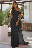 Preto Um Ombro Chiffon Longo Vestido Cerimónia