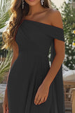 Preto Um Ombro Chiffon Longo Vestido Cerimónia