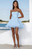 Azul Céu Linha-A Sem Alças Chiffon Curto/Mini Vestido de Formatura
