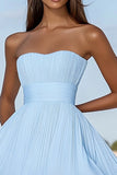 Azul Céu Linha-A Sem Alças Chiffon Curto/Mini Vestido de Formatura