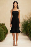 Bainha Chiffon Preto Midi Vestidos Cerimónia