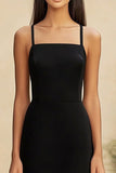 Bainha Chiffon Preto Midi Vestidos Cerimónia