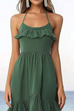 Eucalipto Linha-A Chiffon Plissado Midi Vestido de Verão