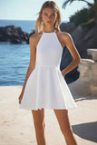 Linha-A Cabeçada Chiffon Sem Mangas Mini Vestidinho Branco