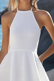 Linha-A Cabeçada Chiffon Sem Mangas Mini Vestidinho Branco