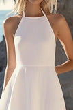 Branco Cabeçada Chiffon Linha-A Curto/Mini Vestido de Formatura