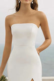Vestidos de Noiva com Fenda Longo Bainha Branco Sem Alças