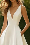 Branco Decote em V De Baile/Princesa Longos Cetim Vestido de Noiva