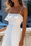 Alças Finas Linha-A Longos Vestidinho Branco