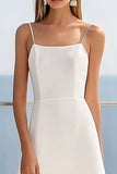 Branco Linha-A Alças Finas Midi Vestido de Formatura com Renda