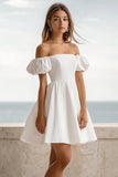 Vestidinho Branco Linha-A Curto/Mini Fora do Ombro