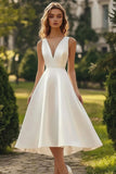 Decote em V De Baile/Princesa Cetim Midi Vestidinho Branco