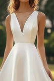 Decote em V De Baile/Princesa Cetim Midi Vestidinho Branco